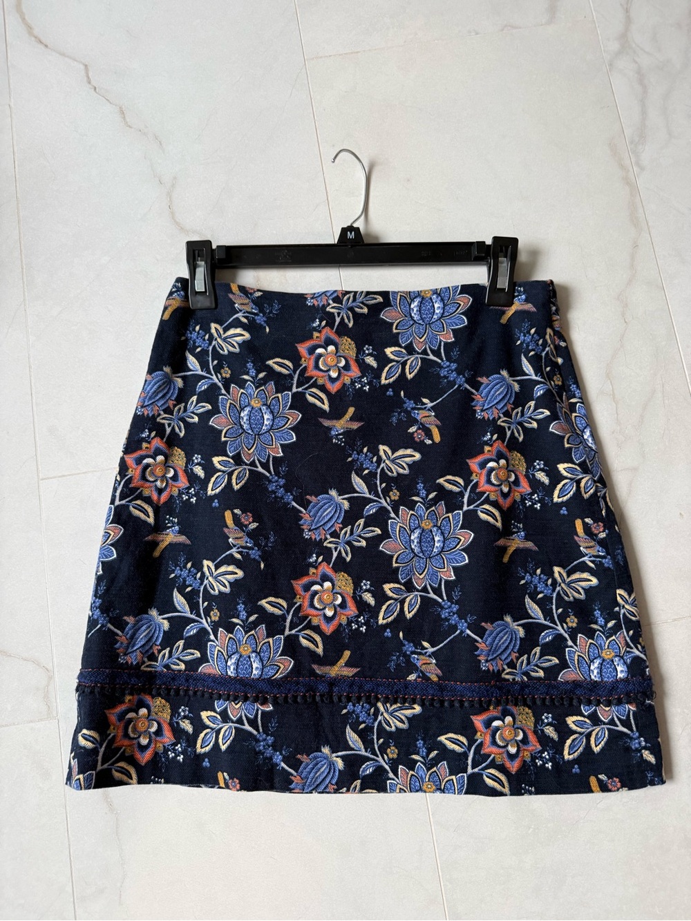 LOFT Navy Floral A-Line Mini Skirt with Trim